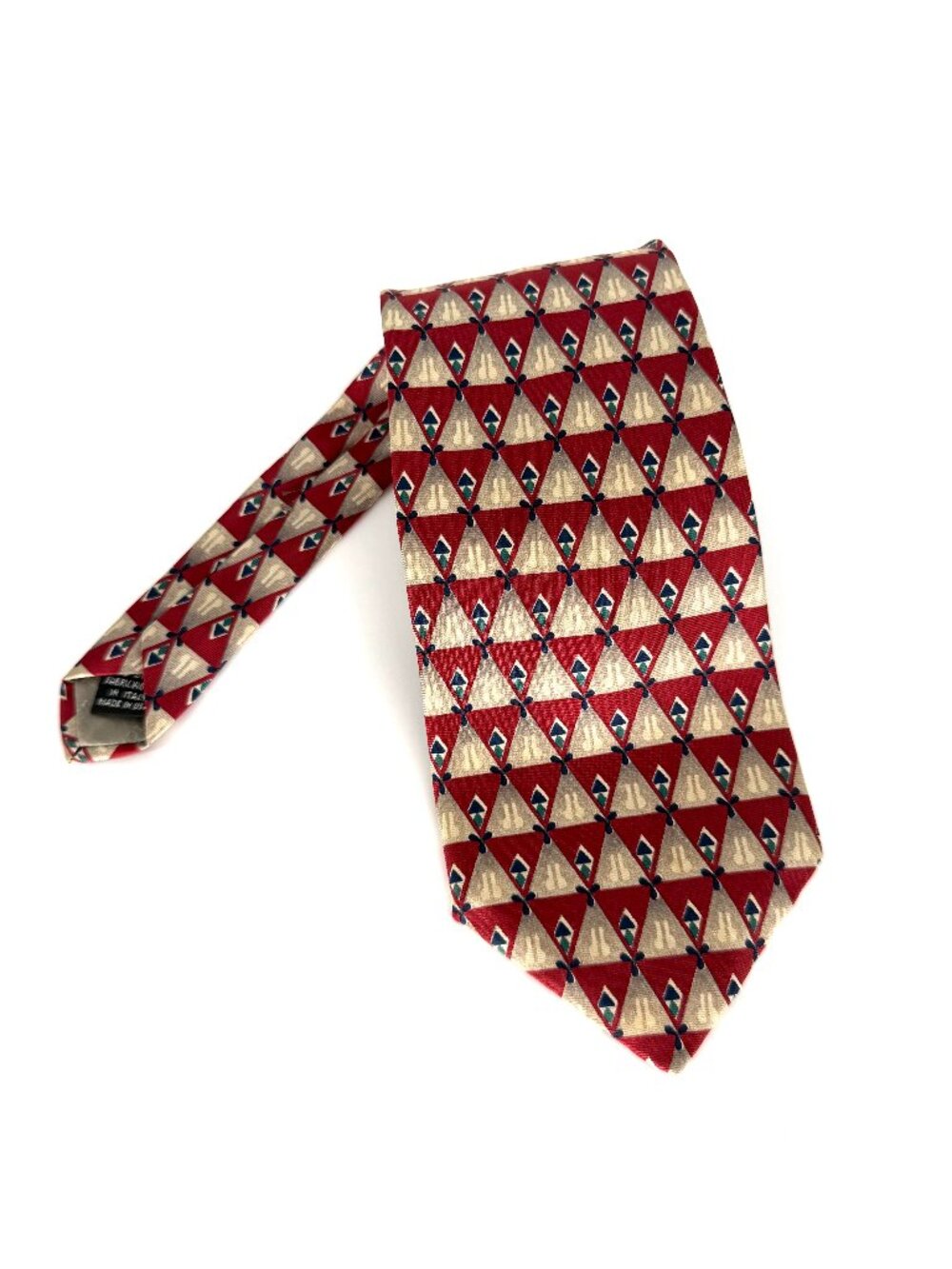 Vintage Christian Dior Monsieur 100% Silk Tie Made in‎ USA Red Geometric 57.5"